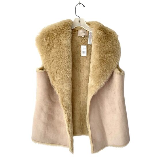 Ann Taylor Loft Beige Tan Faux Fur Vest NWTs size large - Picture 1 of 7